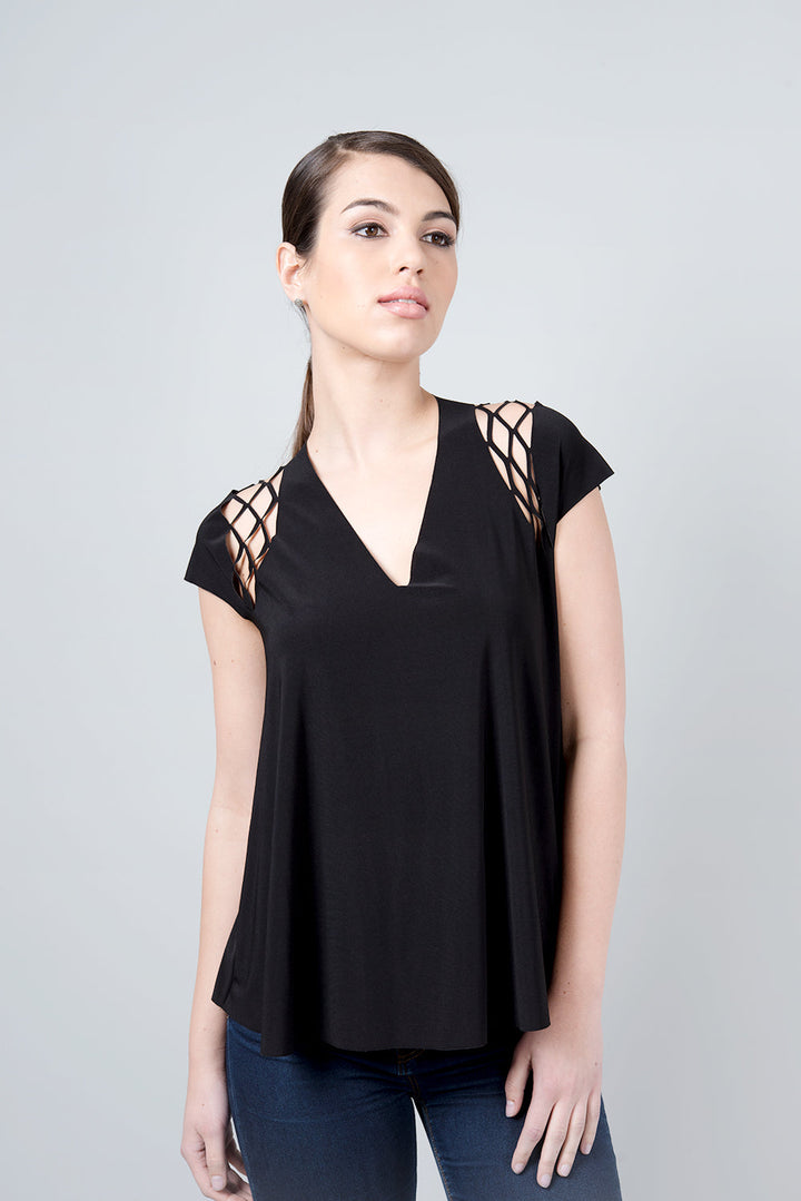 Gamma shirt - black shirt with a special cut on the shoulder