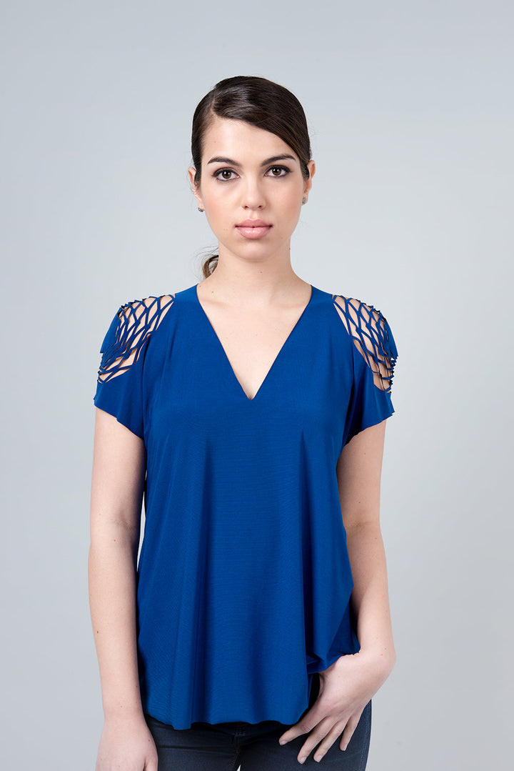 Blue delta shirt - shirt with hexagons on the shoulder