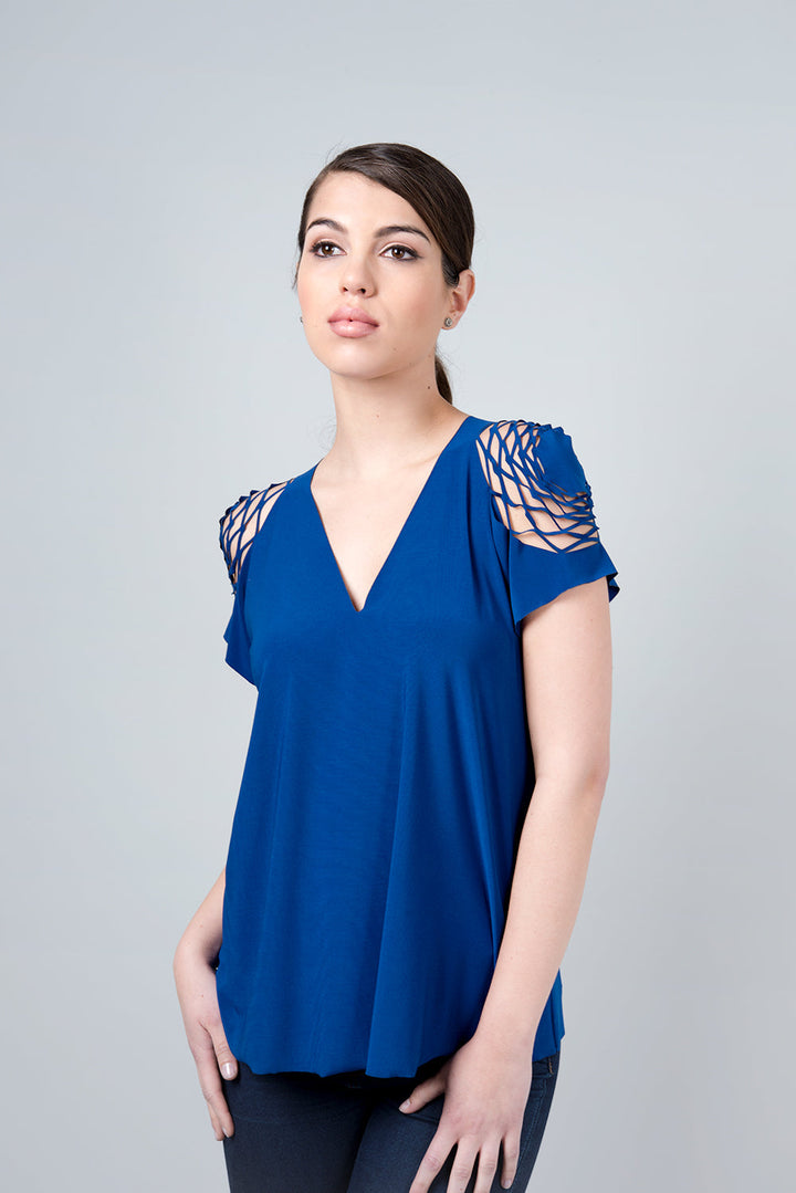 Blue delta shirt - shirt with hexagons on the shoulder