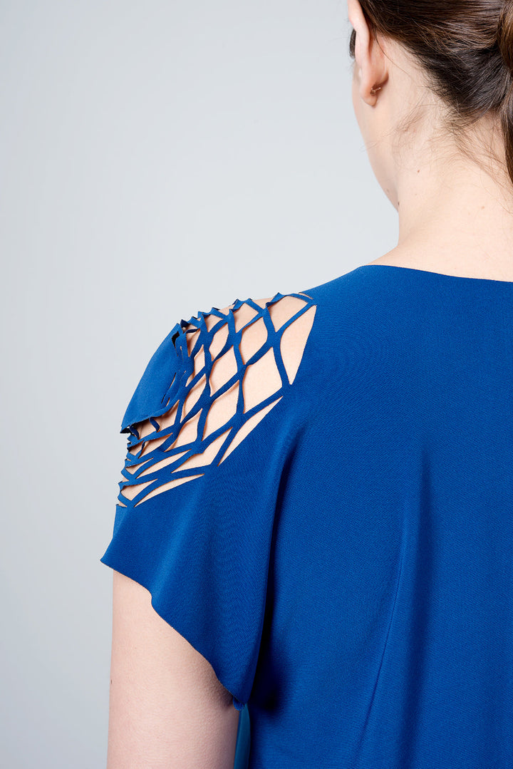 Blue delta shirt - shirt with hexagons on the shoulder