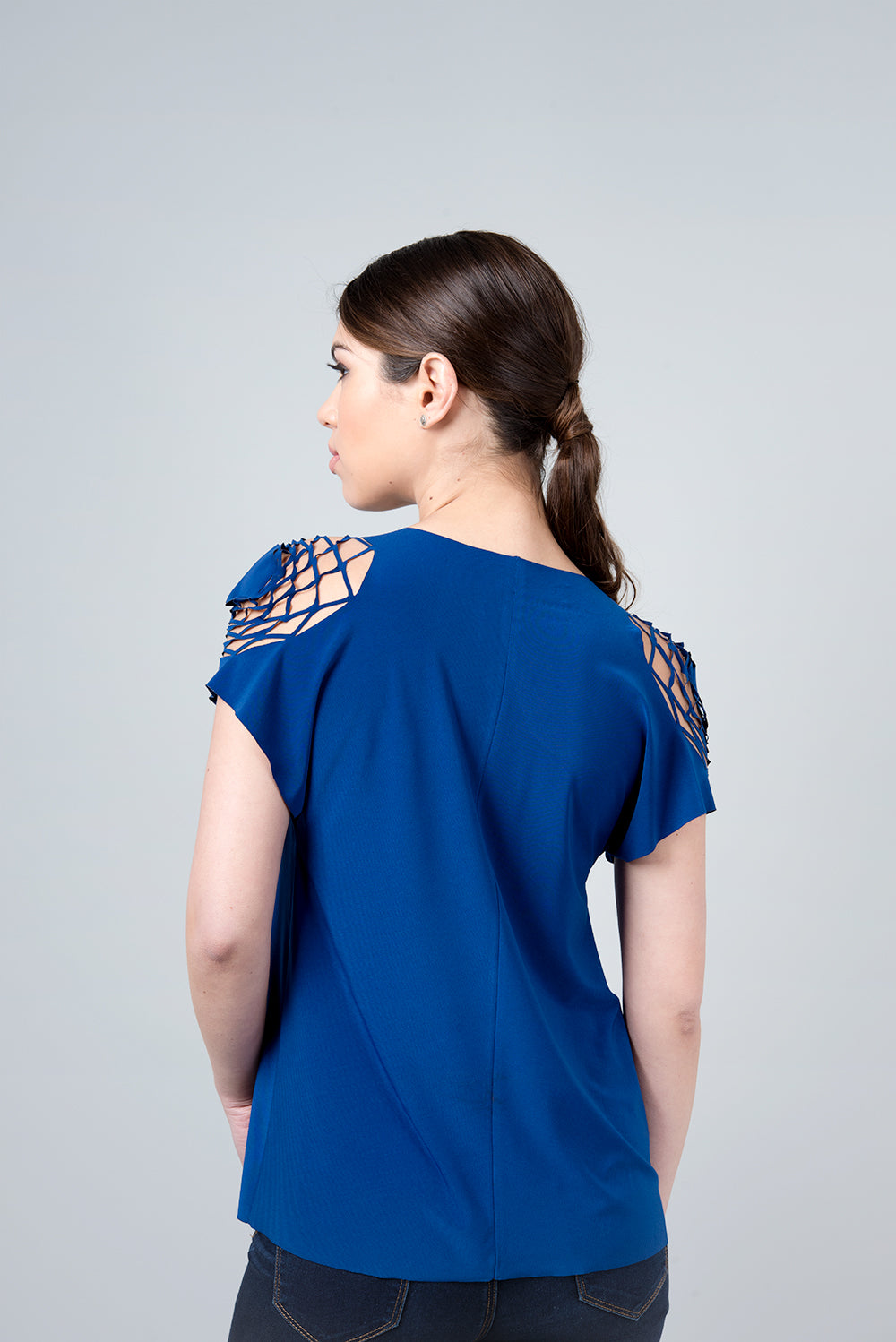 Blue delta shirt - shirt with hexagons on the shoulder