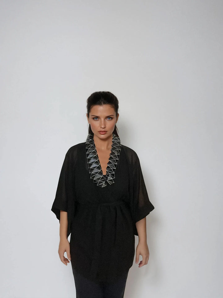 Black Kimono Jacket with Origami Collar