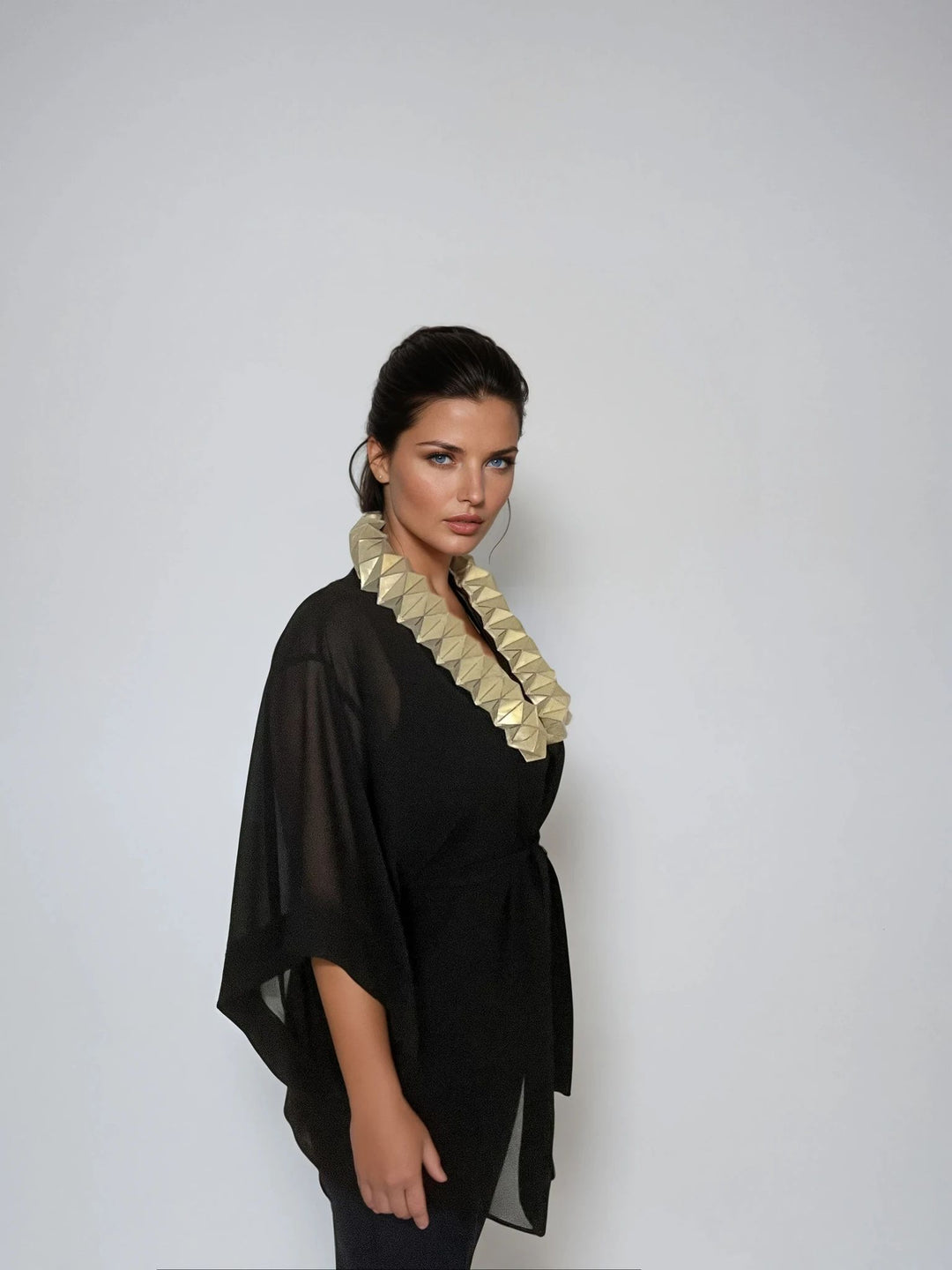Black Kimono Jacket with Origami Collar