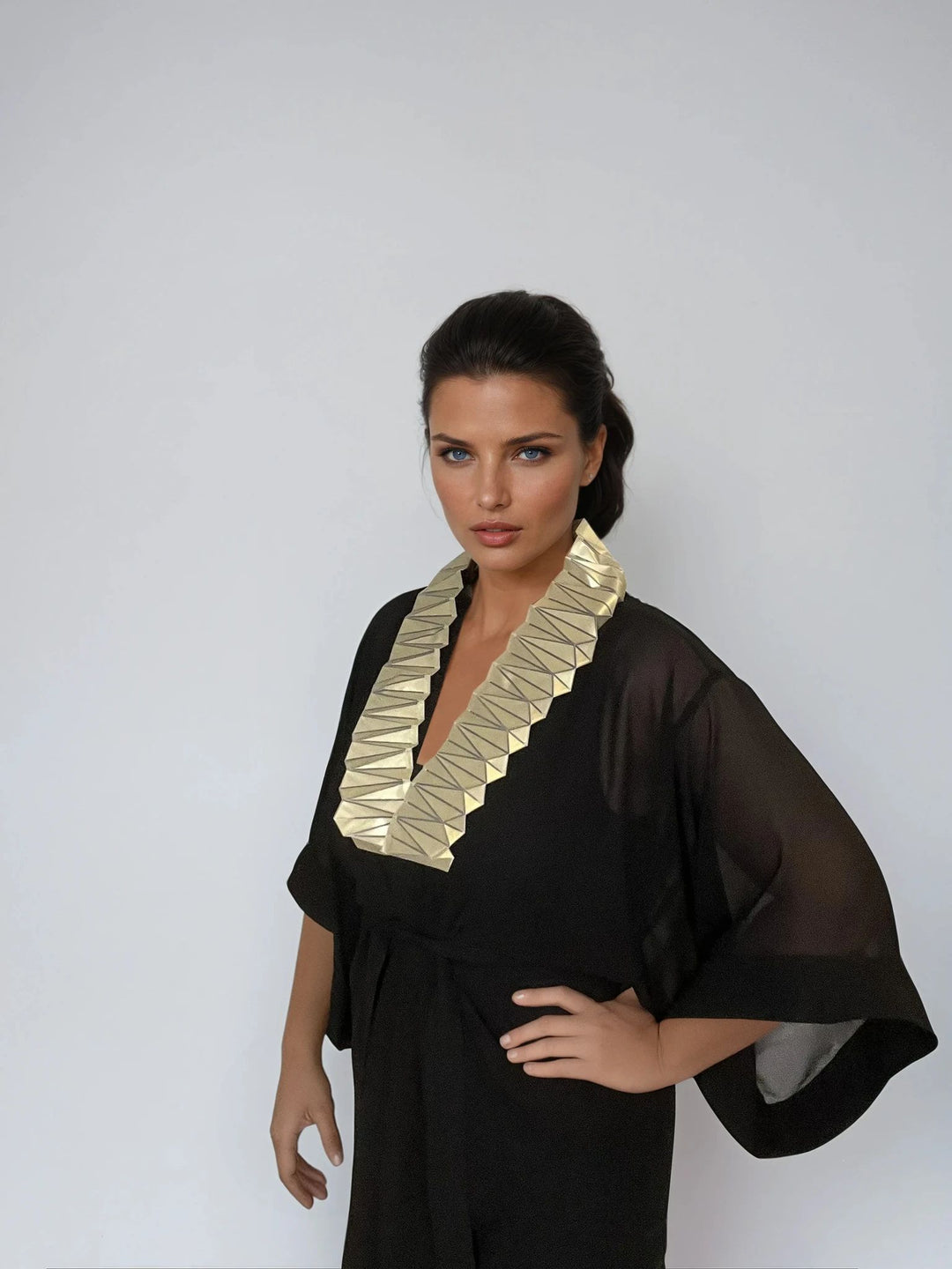 Black Kimono Jacket with Origami Collar