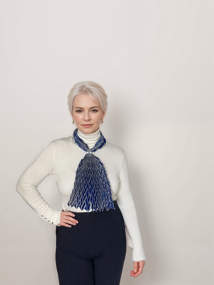 Long Blue Origami Scarf