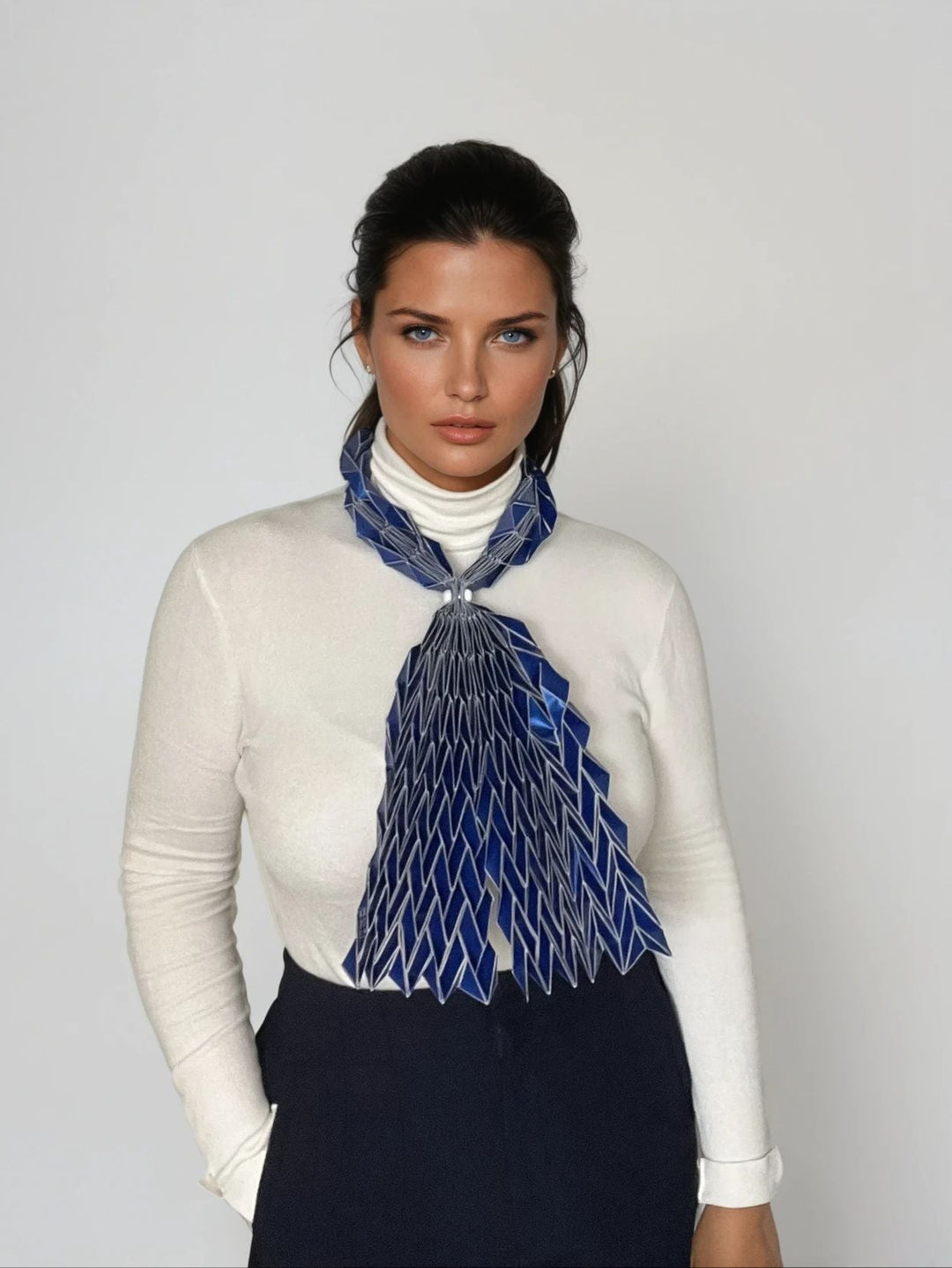 Long Blue Origami Scarf
