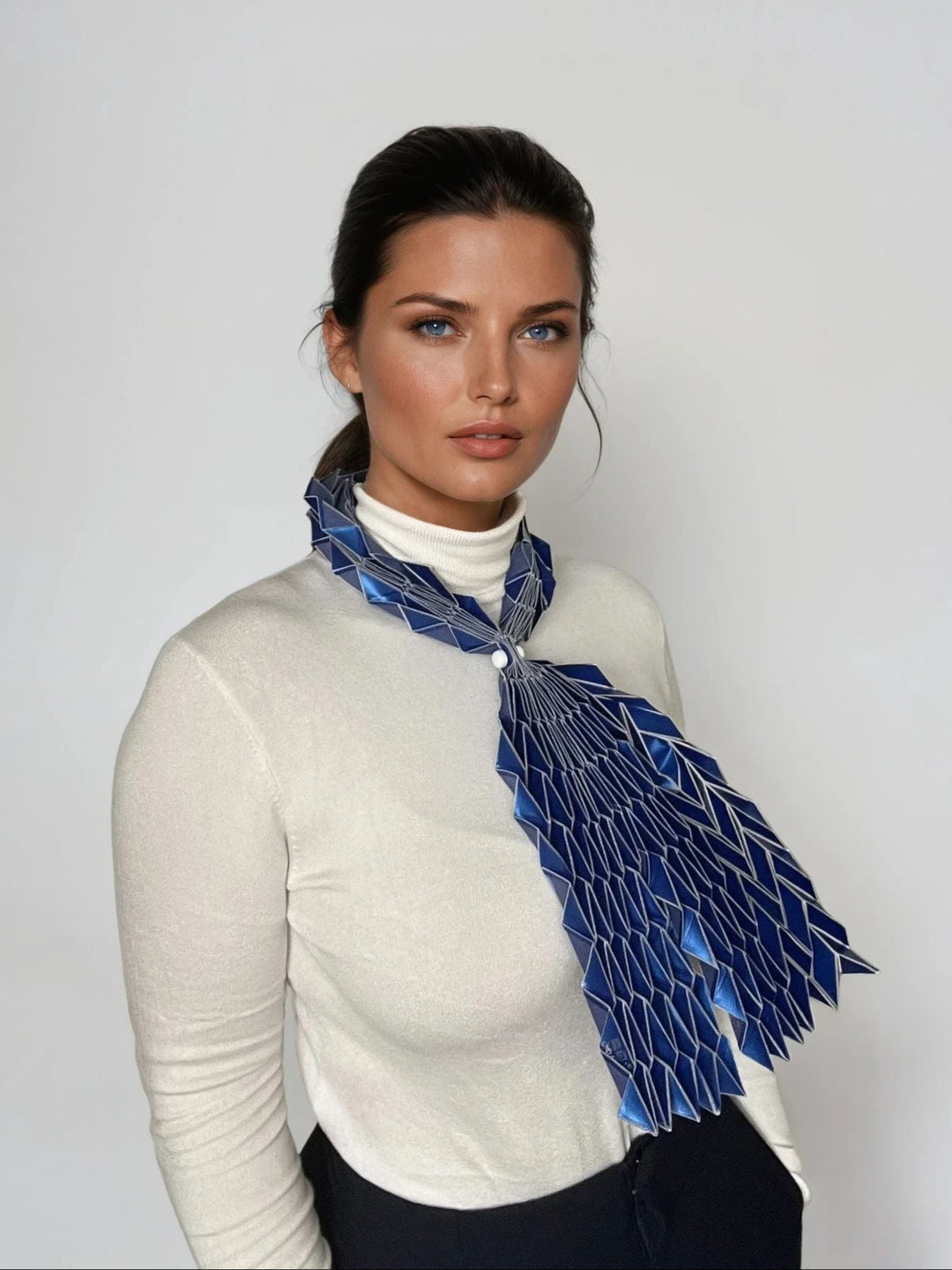 Long Blue Origami Scarf