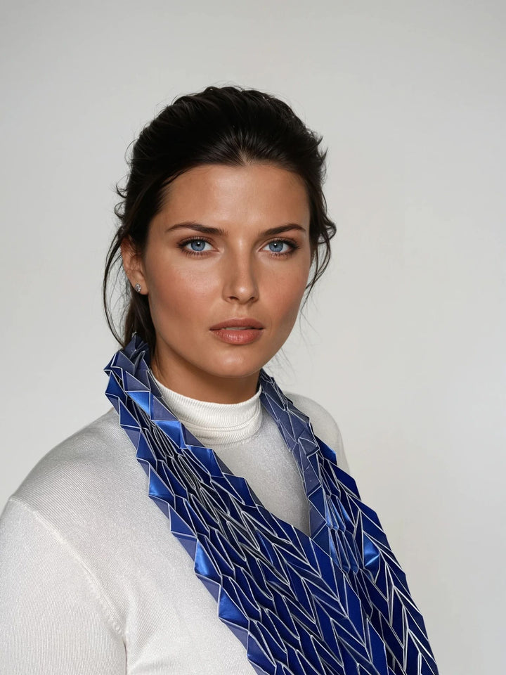 Long Blue Origami Scarf