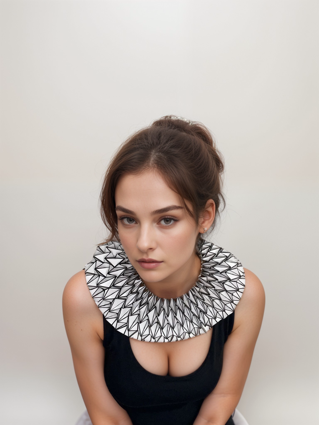Origami Statement Necklace- Handcrafted Textile Necklace Black and White