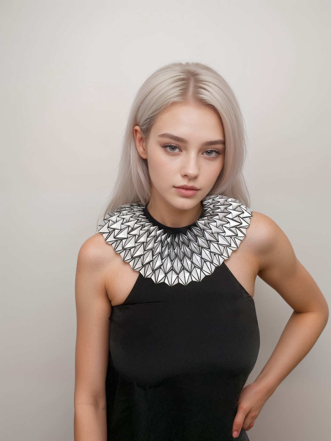 Origami Statement Necklace- Handcrafted Textile Necklace Black and White