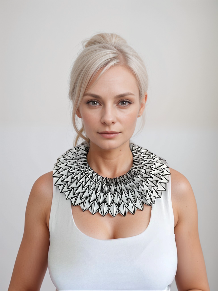 Origami Statement Necklace- Handcrafted Textile Necklace Black and White