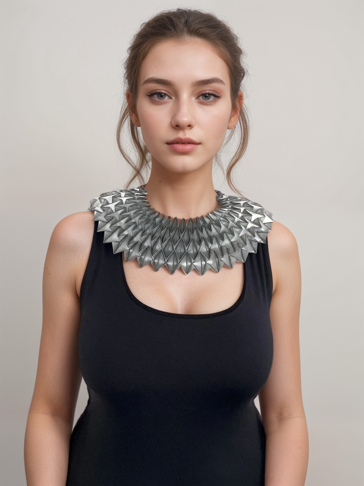 Silver Origami Handcrafted Statement Textile Necklace