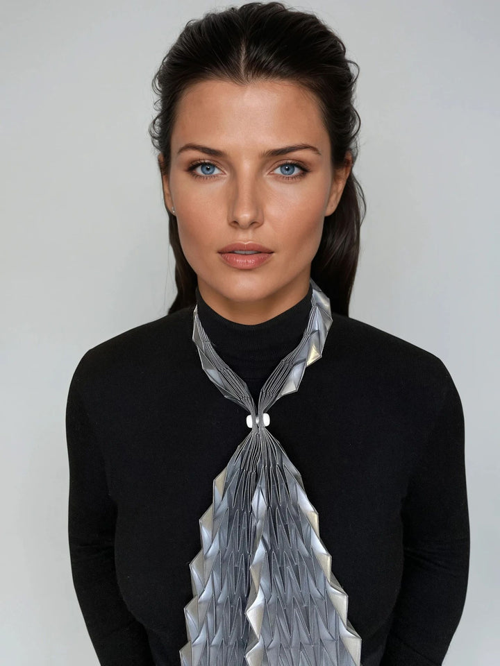 Long Silver Origami Scarf