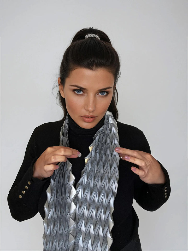 Long Silver Origami Scarf
