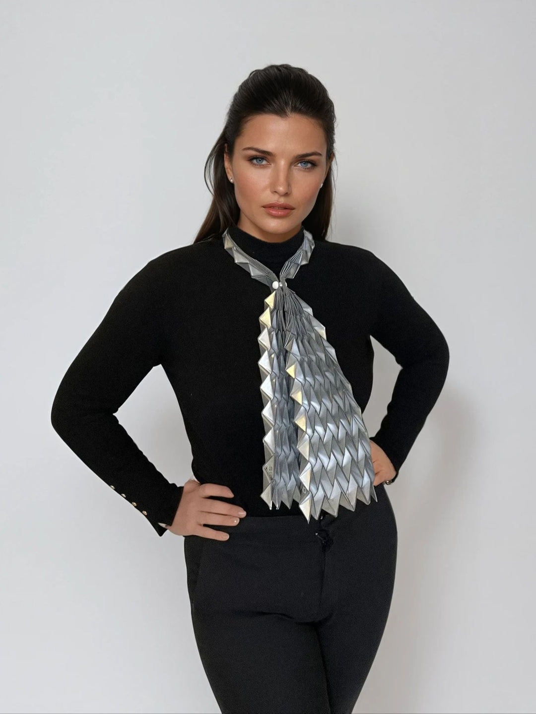 Long Silver Origami Scarf