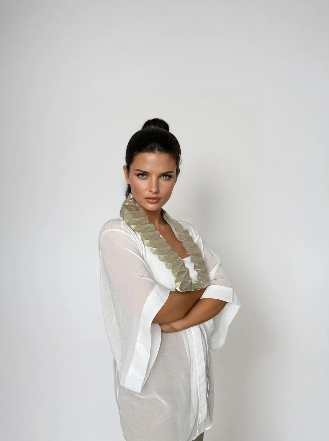 White Kimono Jacket with Origami Collar