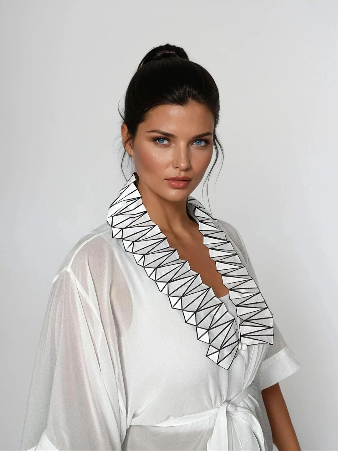White Kimono Jacket with Origami Collar