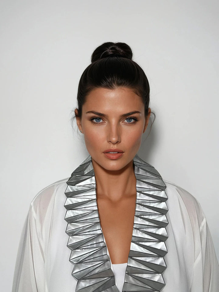 White Kimono Jacket with Origami Collar