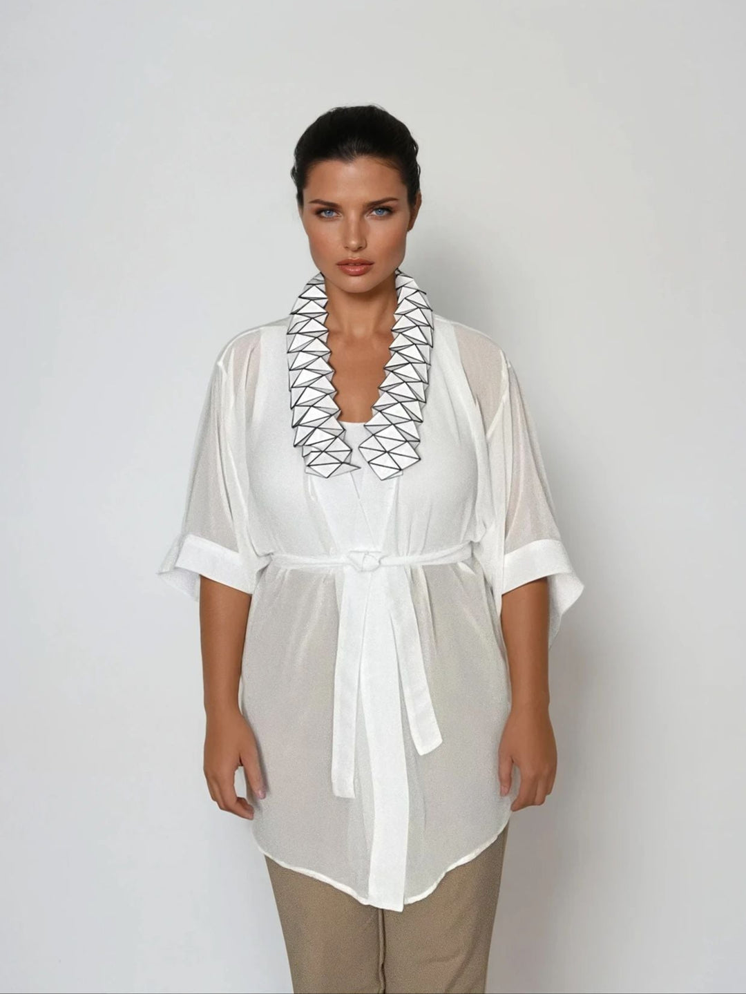 White Kimono Jacket with Origami Collar