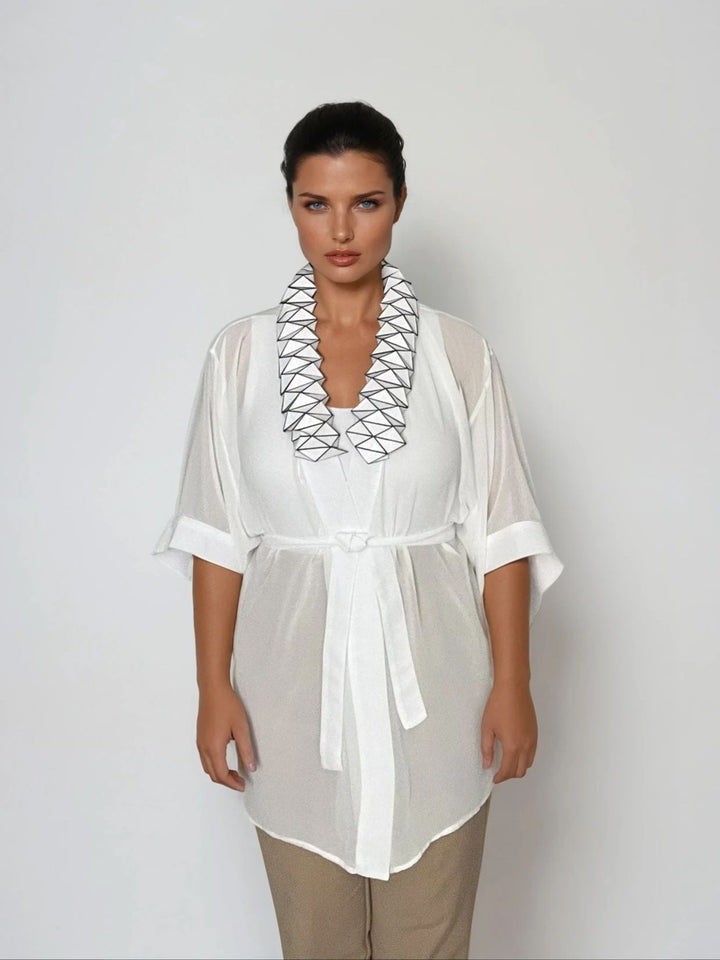 White Kimono Jacket with Origami Collar