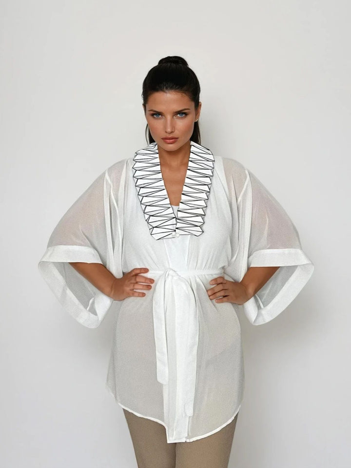 White Kimono Jacket with Origami Collar