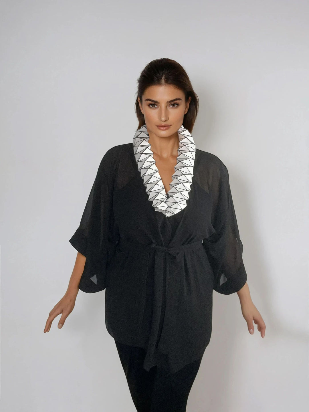 Black Kimono Jacket with Origami Collar