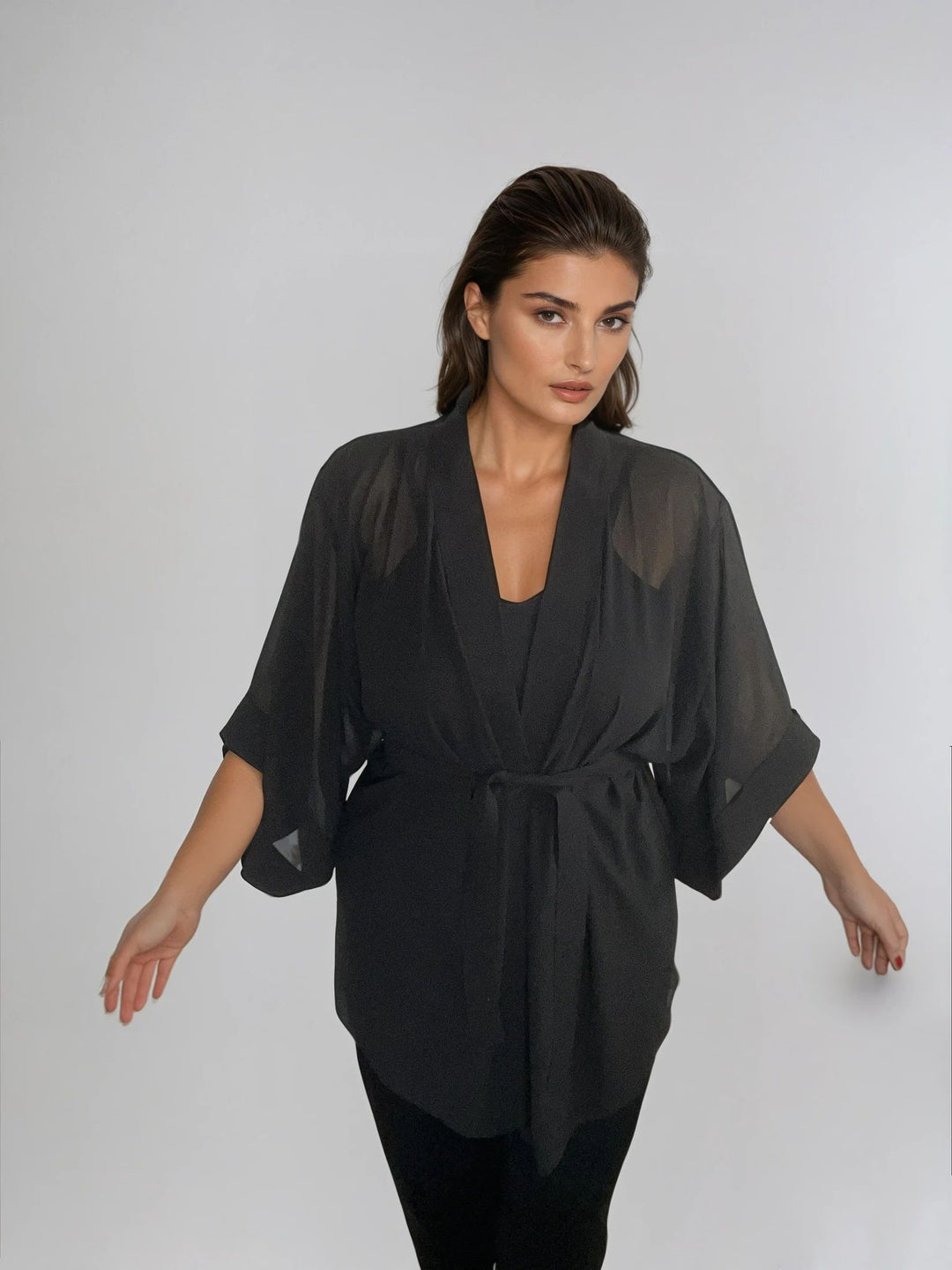 Black Kimono Jacket with Origami Collar