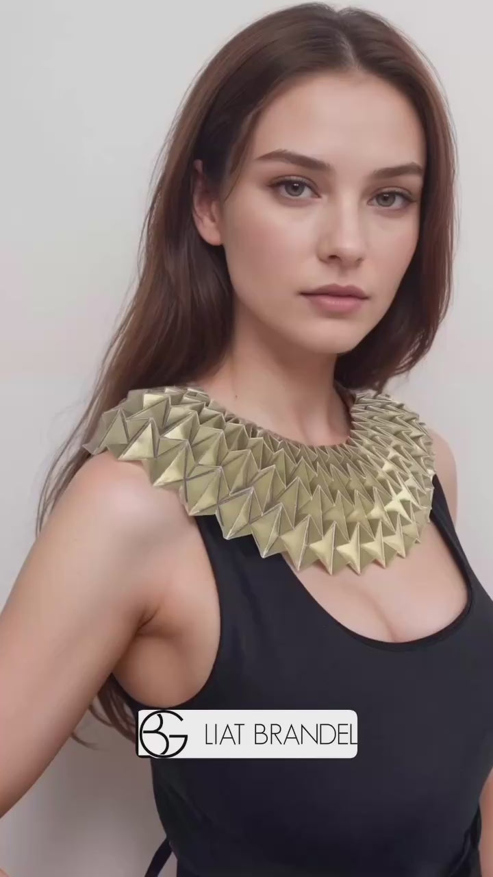 Gold Origami Handcrafted Statement Textile Necklace