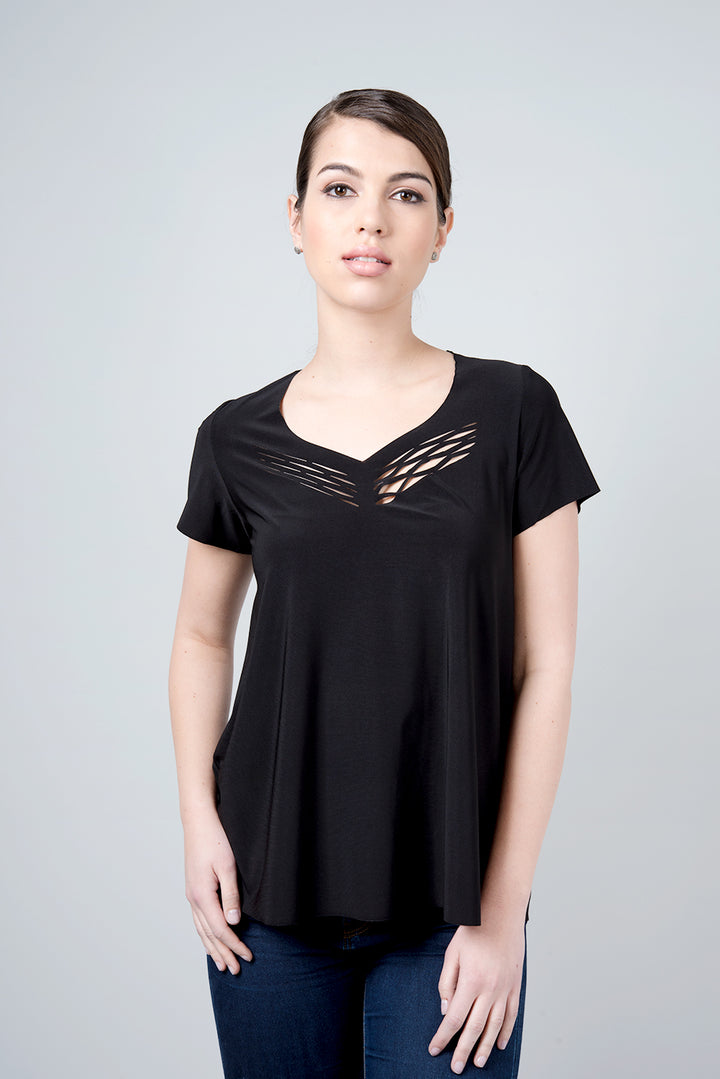 Black V-neck shirt with short sleeves - Zeta shirt