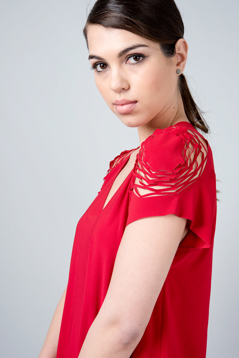 Red delta shirt - shirt with hexagons on the shoulder