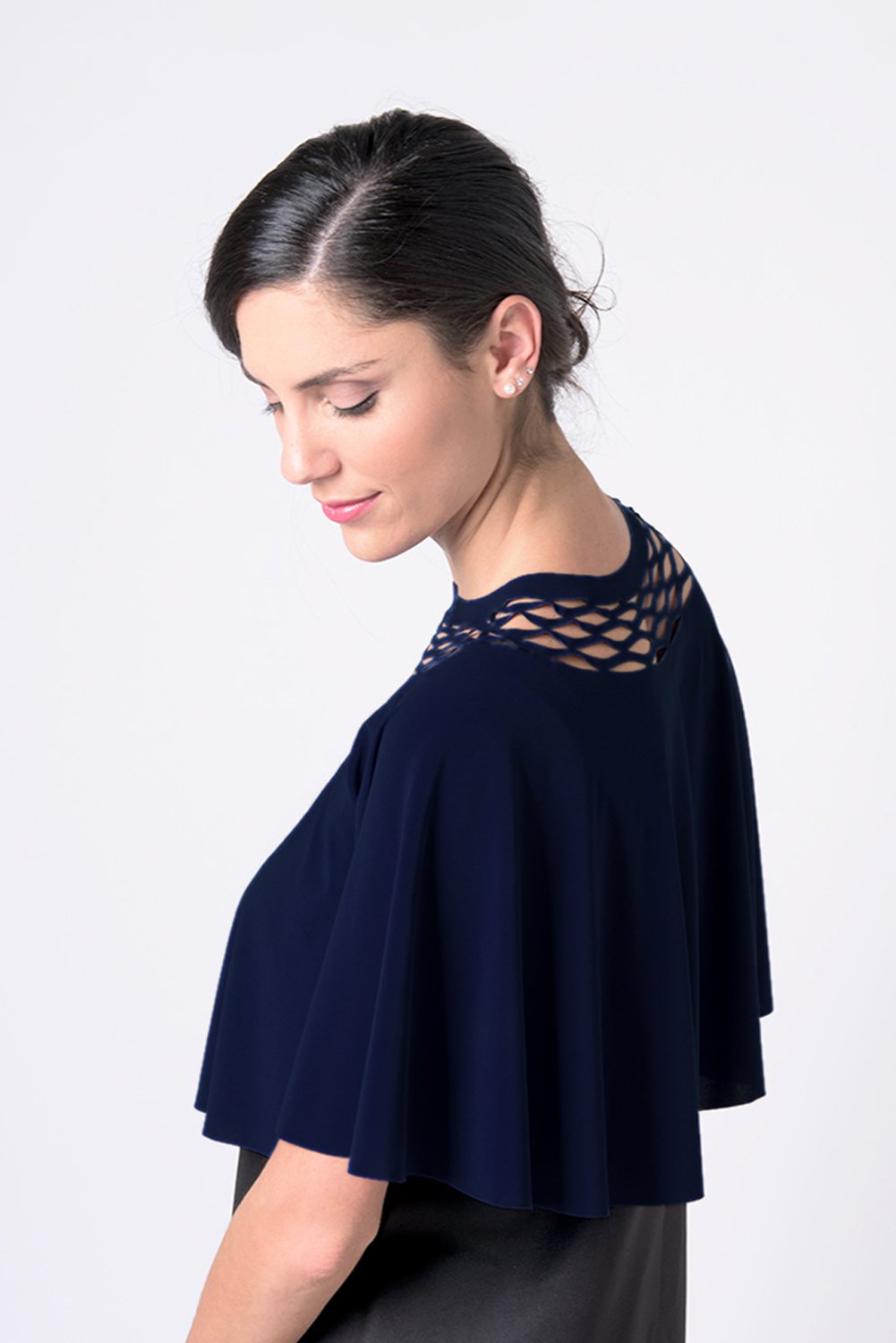 A special top for the event with a chain cut - a navy blue top