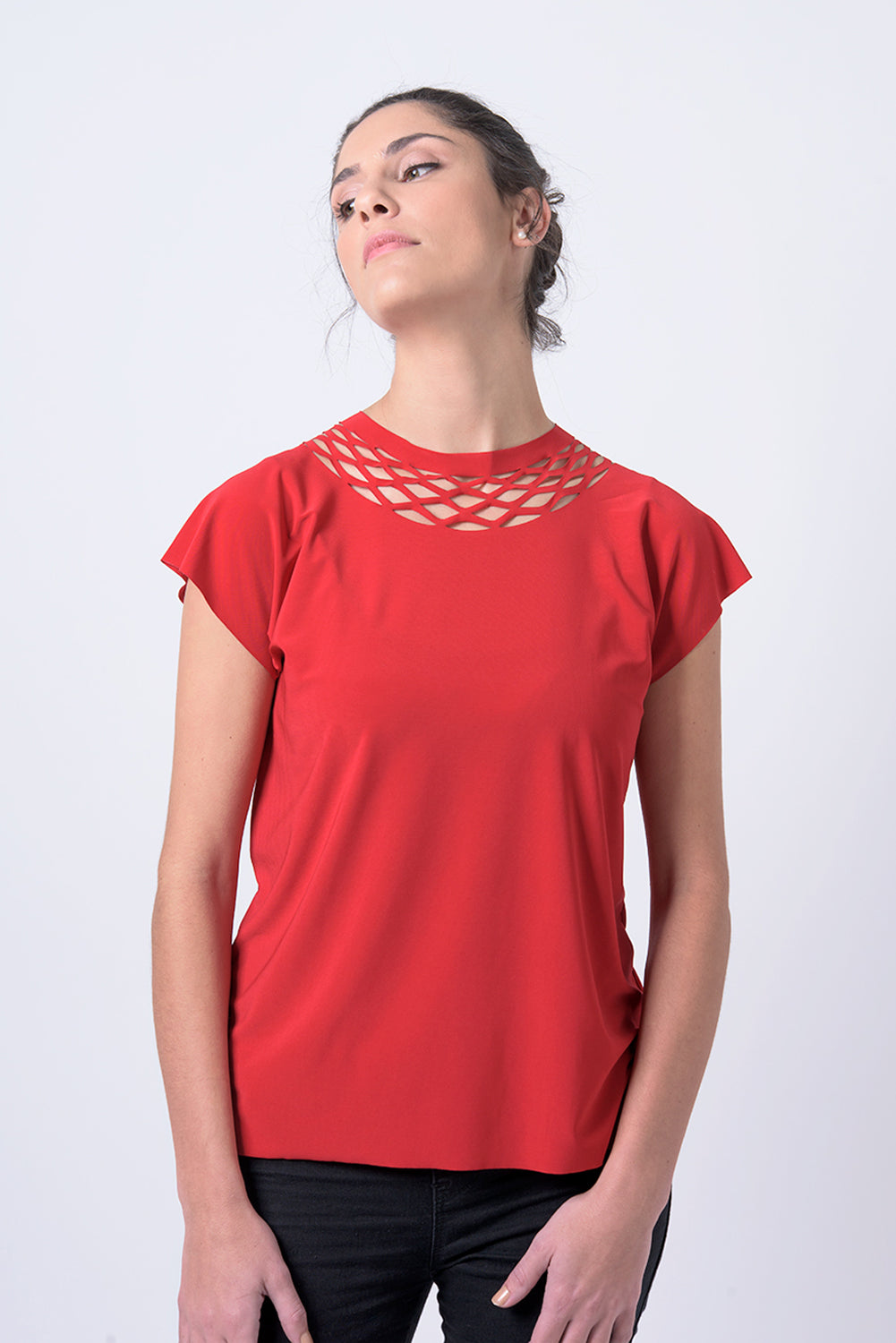 חולצת שרשרת שרוול קצר - חולצת תטא - חולצה אדומה
