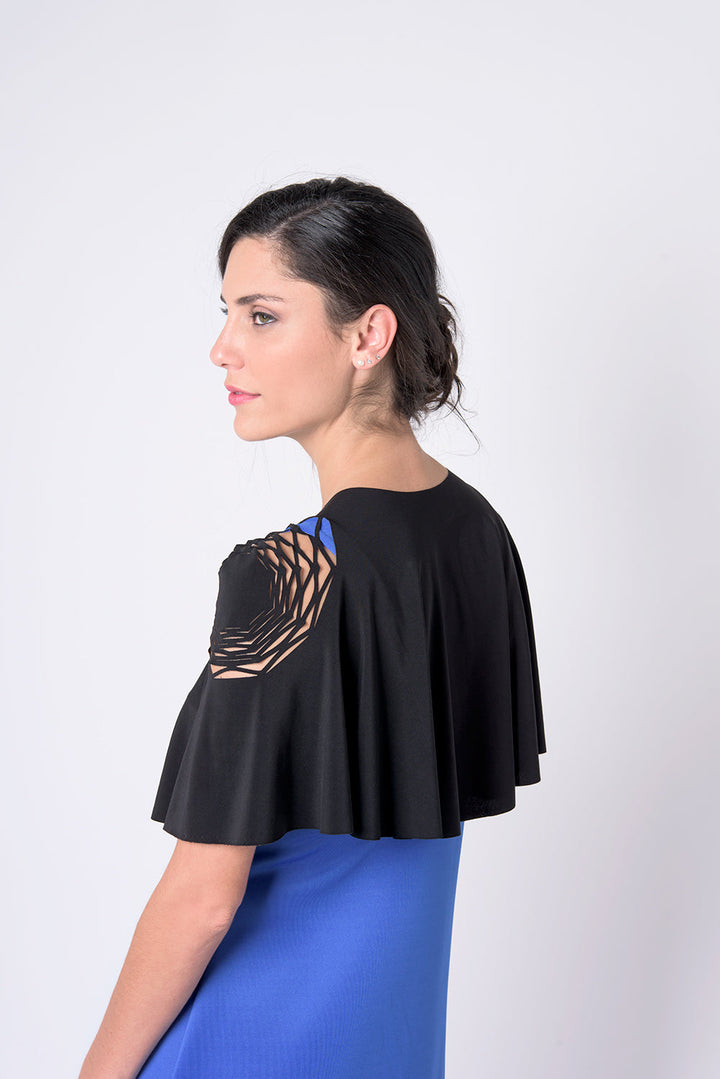 Black top for the event with a hexagonal cut on the shoulders - Delta top