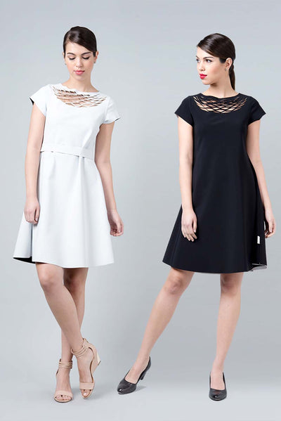 שמלה דו צדדית שחור לבן - שמלת אומגה אינסייד אאוט