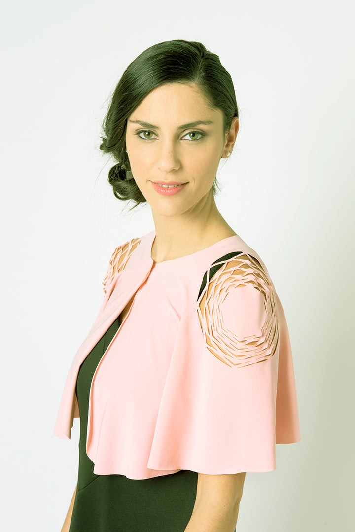 A top for the event with a hexagonal cut on the shoulders - a peach pink delta top