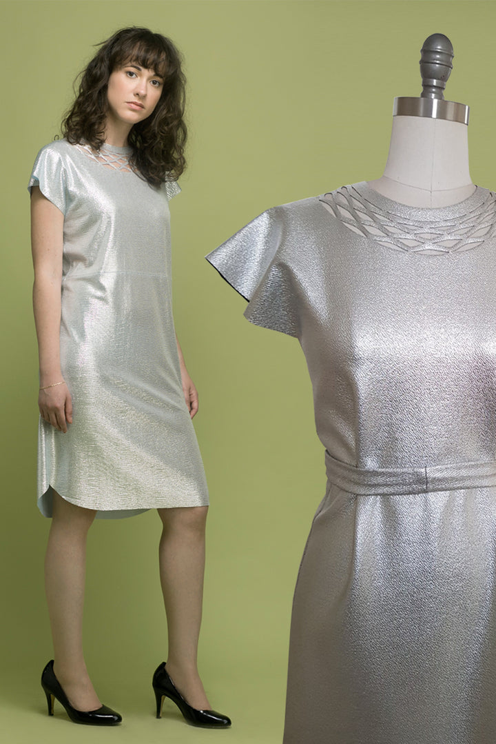 Silver glittering dress - chain model silver evening dress